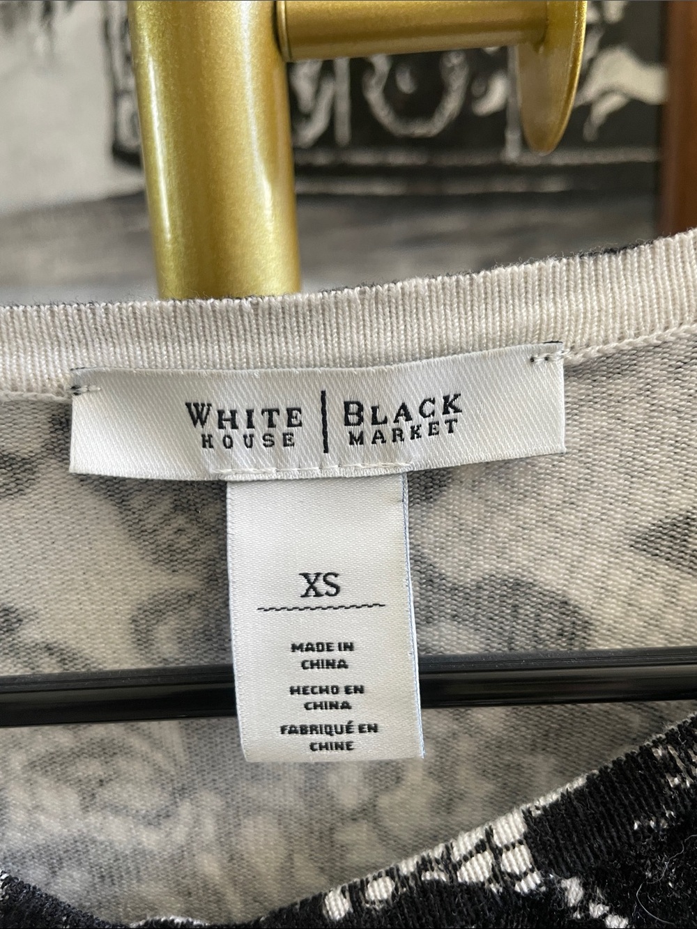 White House Black Market Black & White Lace-Overlay Button Front Top - Picture 2 of 10